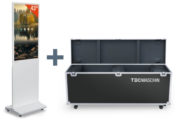 Mobil digital totem DKS-LED43 inkl. transportkasse, hvid, 43 in display, Android 11, TecMaschin 