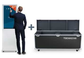 Mobil digital totem DKST-LED43 med touchscreen inkl. transportkasse, hvid, 43 in display, Android 11, TecMaschin 