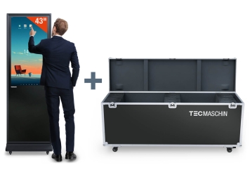 Mobil digital totem DKST-LED43 med touchscreen inkl. transportkasse, sort, 43 in display, Android 13, TecMaschin 