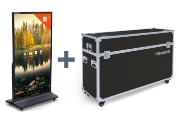 Mobil digital totem DKS-LED65 inkl. transportkasse, 65 in display, Android 13, sort, 870 mm x 450 mm x 1.555 mm, TecMaschin 