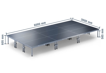 6 m x 3 m Mobil event-scene EBM850/2, 605 mm høj, 9 moduler 850 kg maks. belastning 